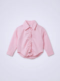 Girls Baby Pink Long-Sleeve Ruched Drawstring-Hem Shirt