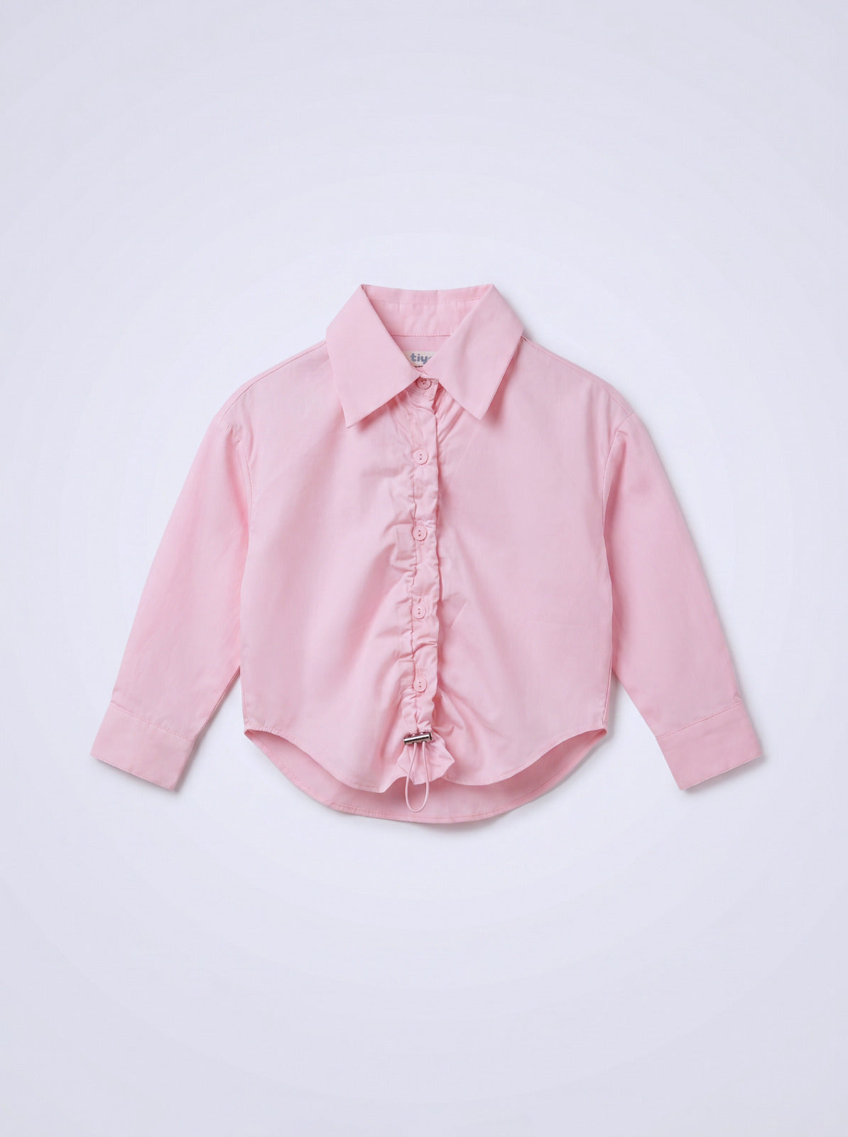 Girls Baby Pink Long-Sleeve Ruched Drawstring-Hem Shirt