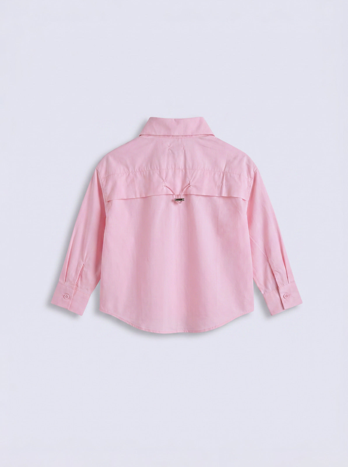 Girls Baby Pink Long-Sleeve Ruched Drawstring-Hem Shirt
