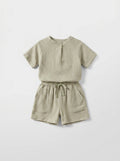 Baby Boy Sage Green Muslin Button-Neck T-Shirt & Shorts Set