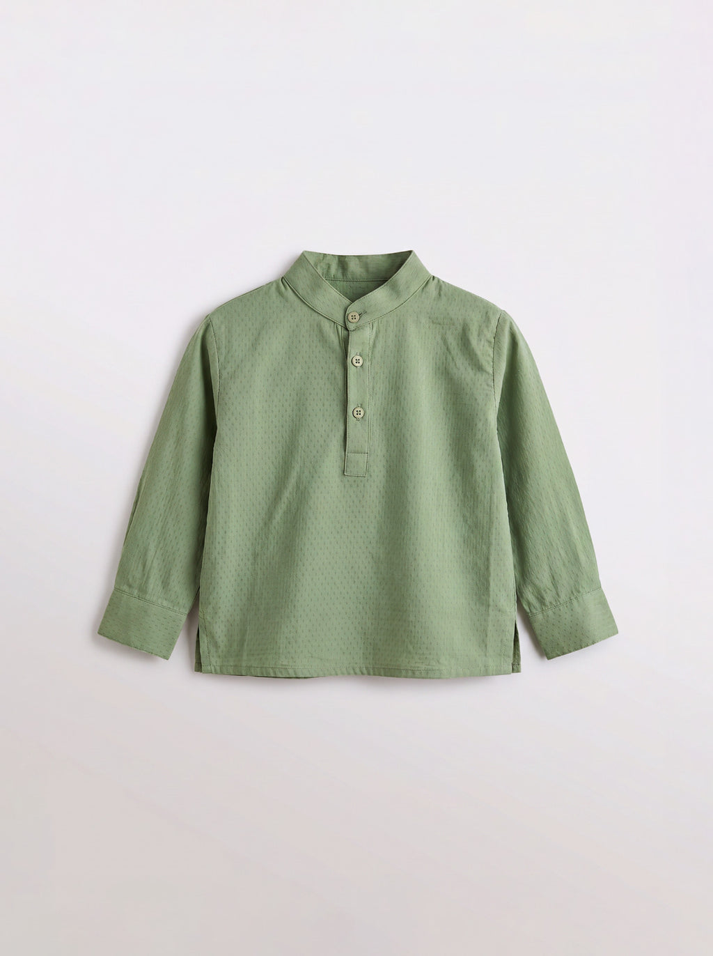 Boys Sage Green Long-Sleeve Clip-Dot Mandarin Collar Shirt