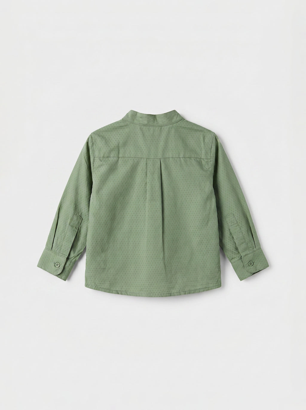 Boys Sage Green Long-Sleeve Clip-Dot Mandarin Collar Shirt