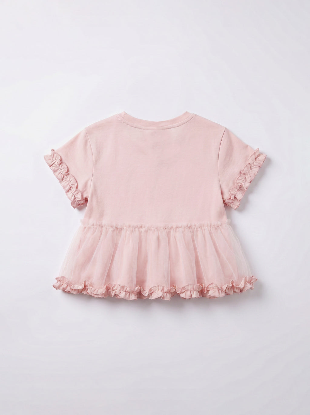 Girls Pink Tulle Peplum T-Shirt with Ruffle Trim