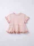 Girls Pink Tulle Peplum T-Shirt with Ruffle Trim