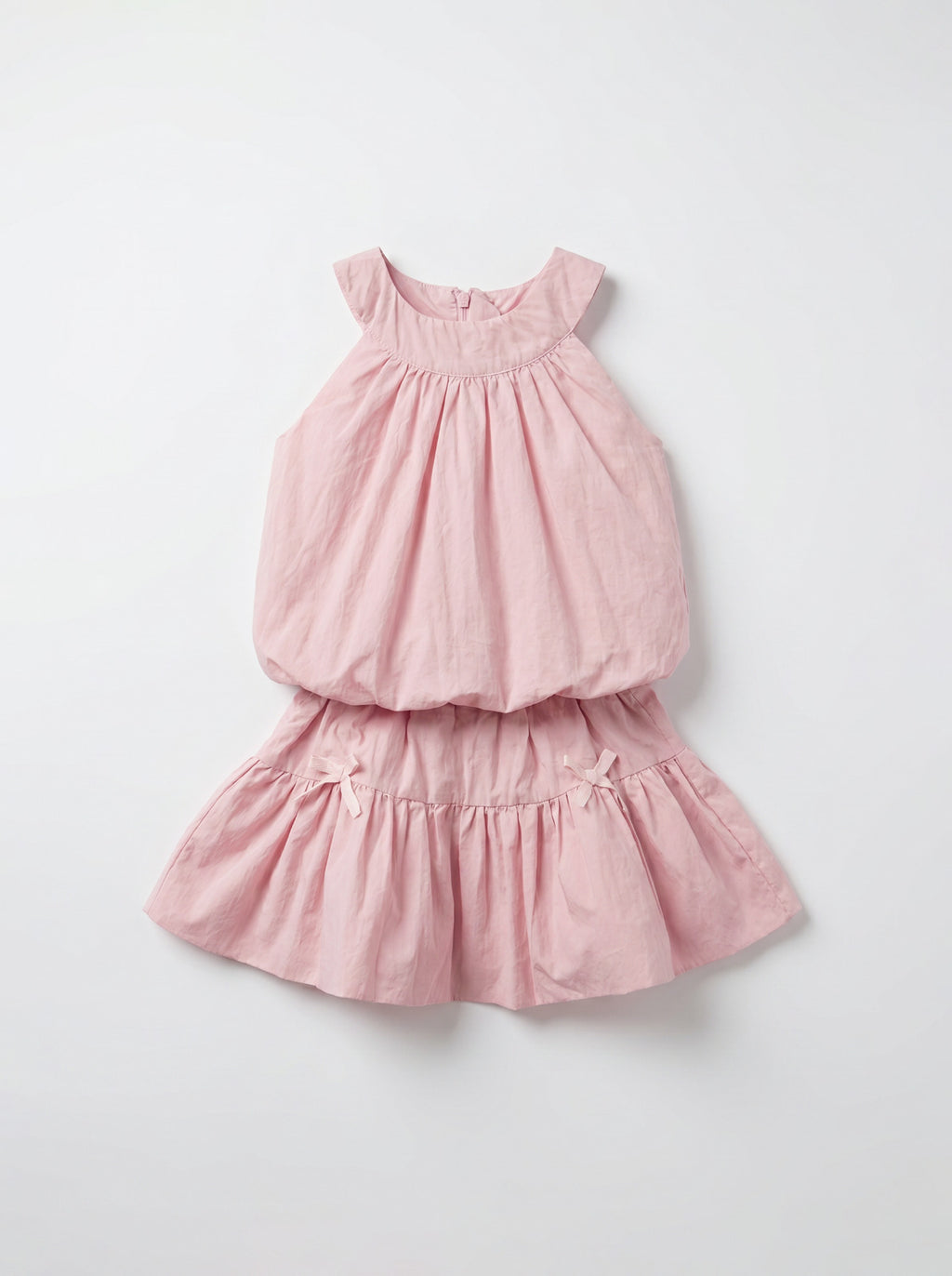 Girls Pink Bubble Top & Tiered Ruffle Skirt Set