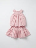 Girls Pink Bubble Top & Tiered Ruffle Skirt Set