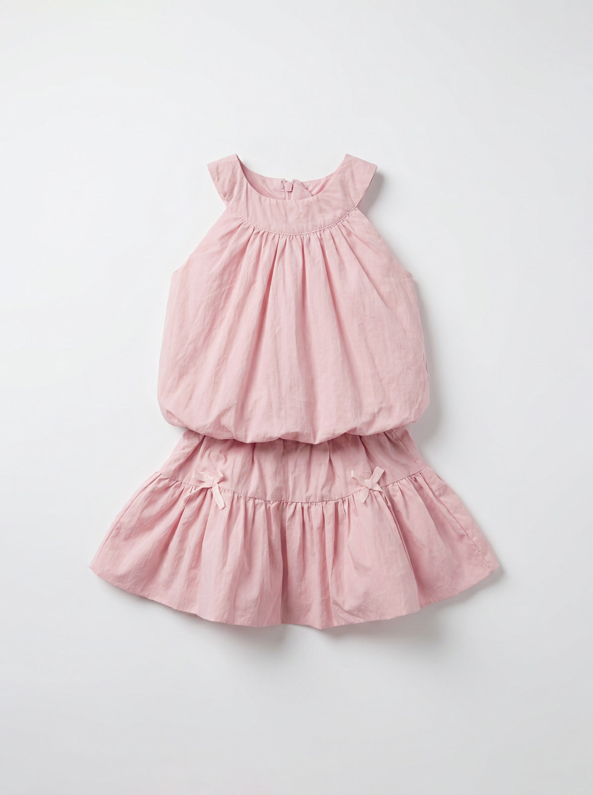 Girls Pink Bubble Top & Tiered Ruffle Skirt Set