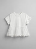 Girls White Ruffle-Sleeve Tulle Peplum Top