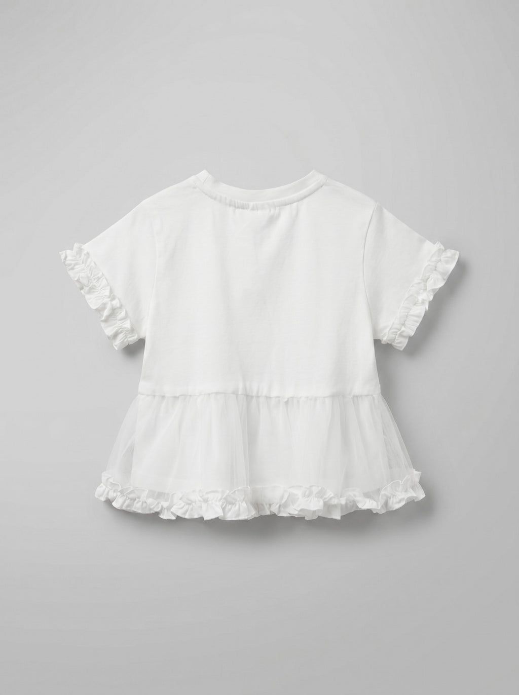 Girls White Ruffle-Sleeve Tulle Peplum Top