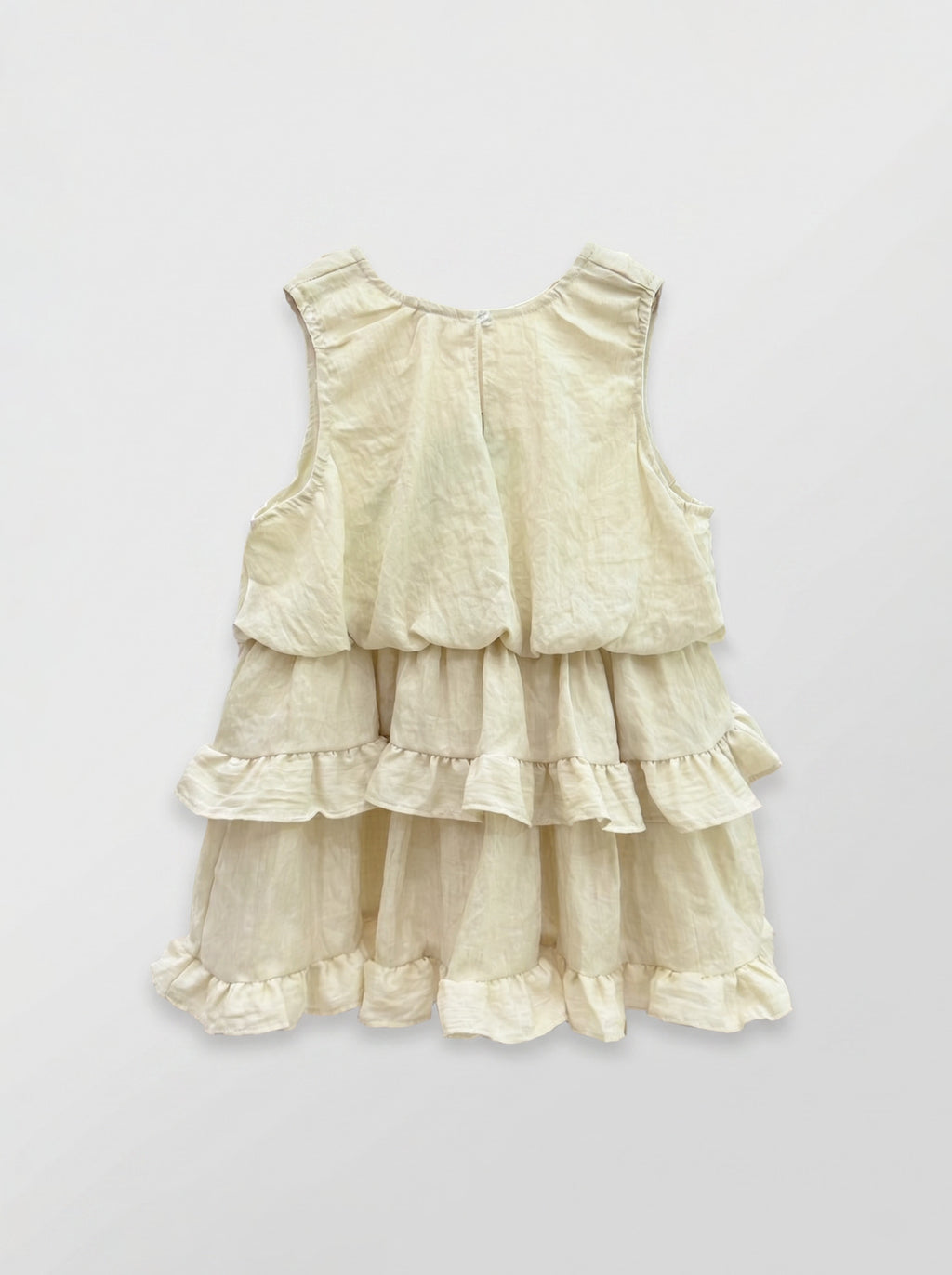 Girls Cream Tiered Ruffle Linen-Look Dress