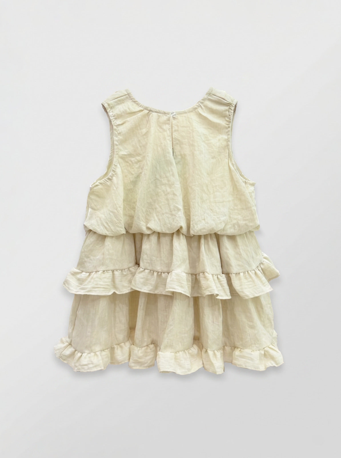 Girls Cream Tiered Ruffle Linen-Look Dress