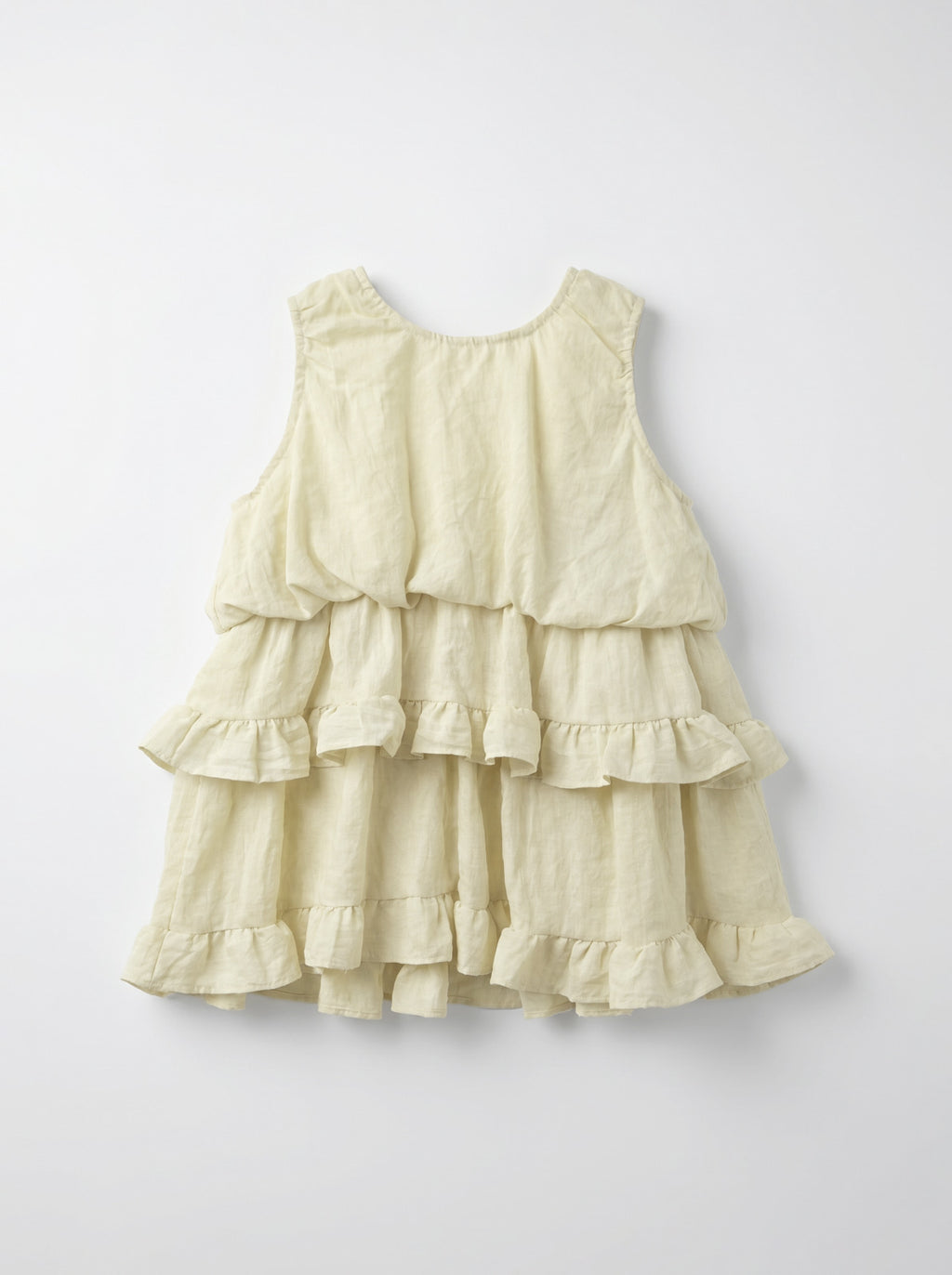 Girls Cream Tiered Ruffle Linen-Look Dress