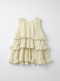 Girls Cream Tiered Ruffle Linen-Look Dress