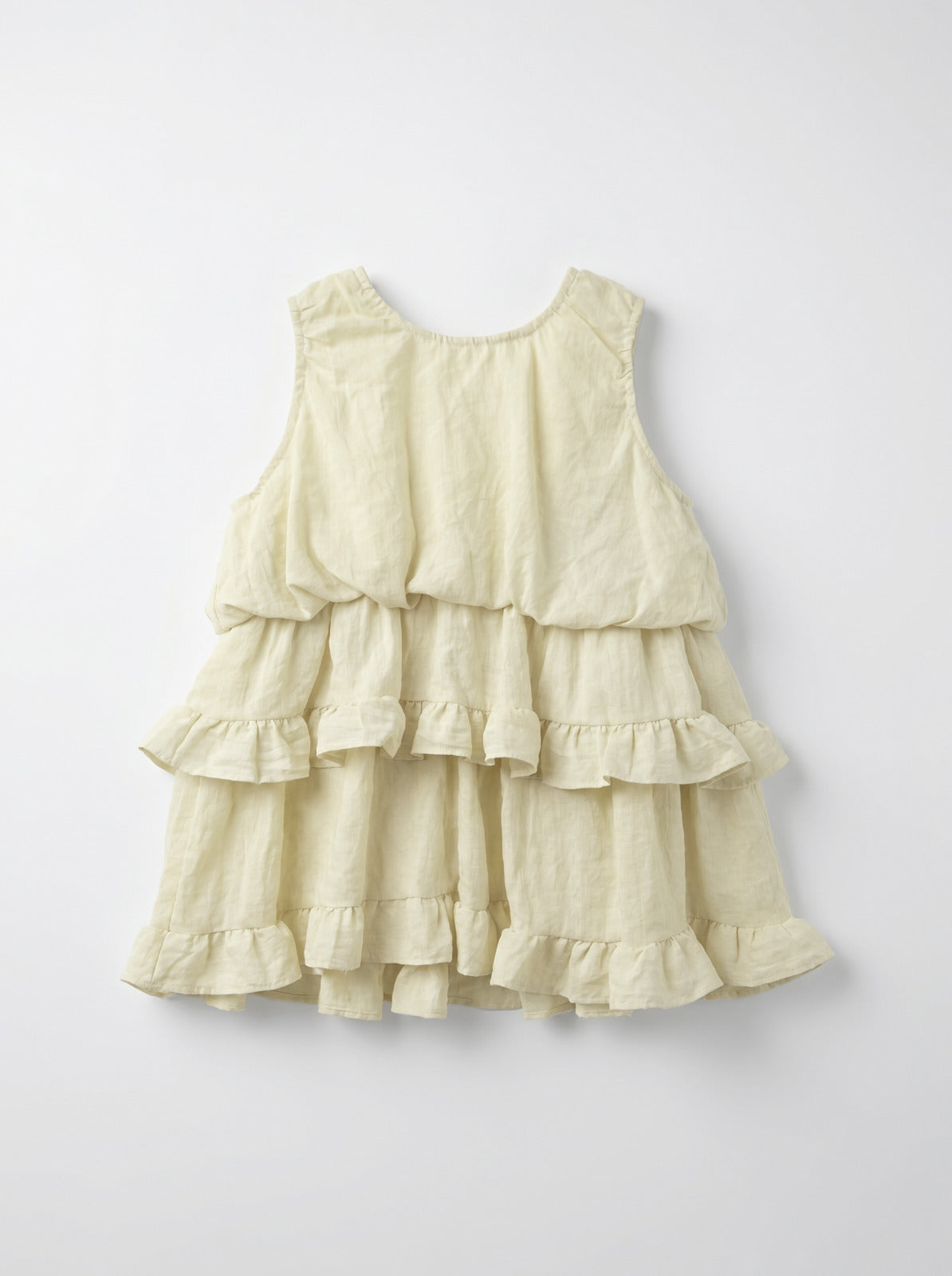 Girls Cream Tiered Ruffle Linen-Look Dress