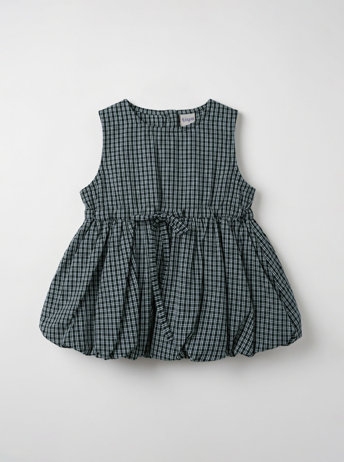 Girls Dark Green Plaid Sleeveless Bubble-Hem Top