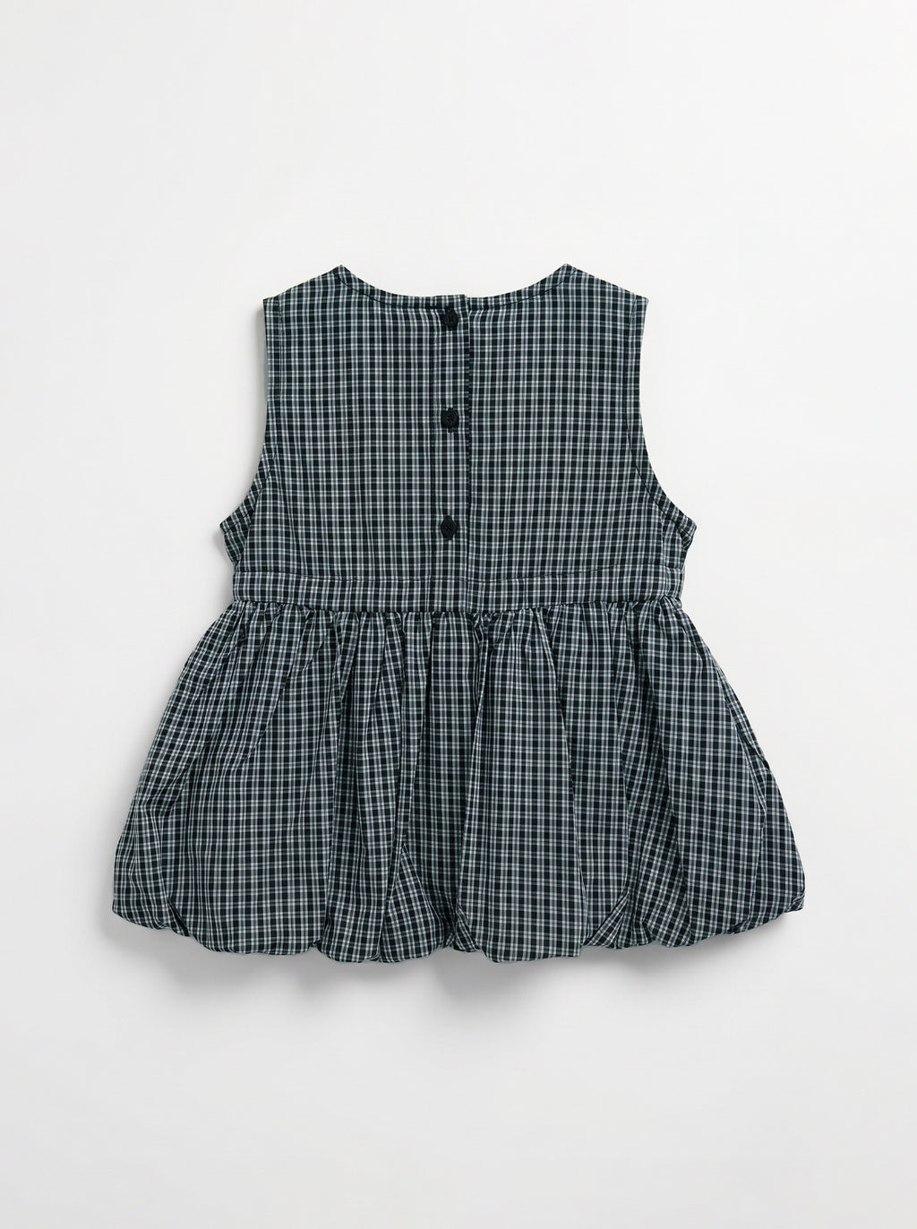 Girls Dark Green Plaid Sleeveless Bubble-Hem Top