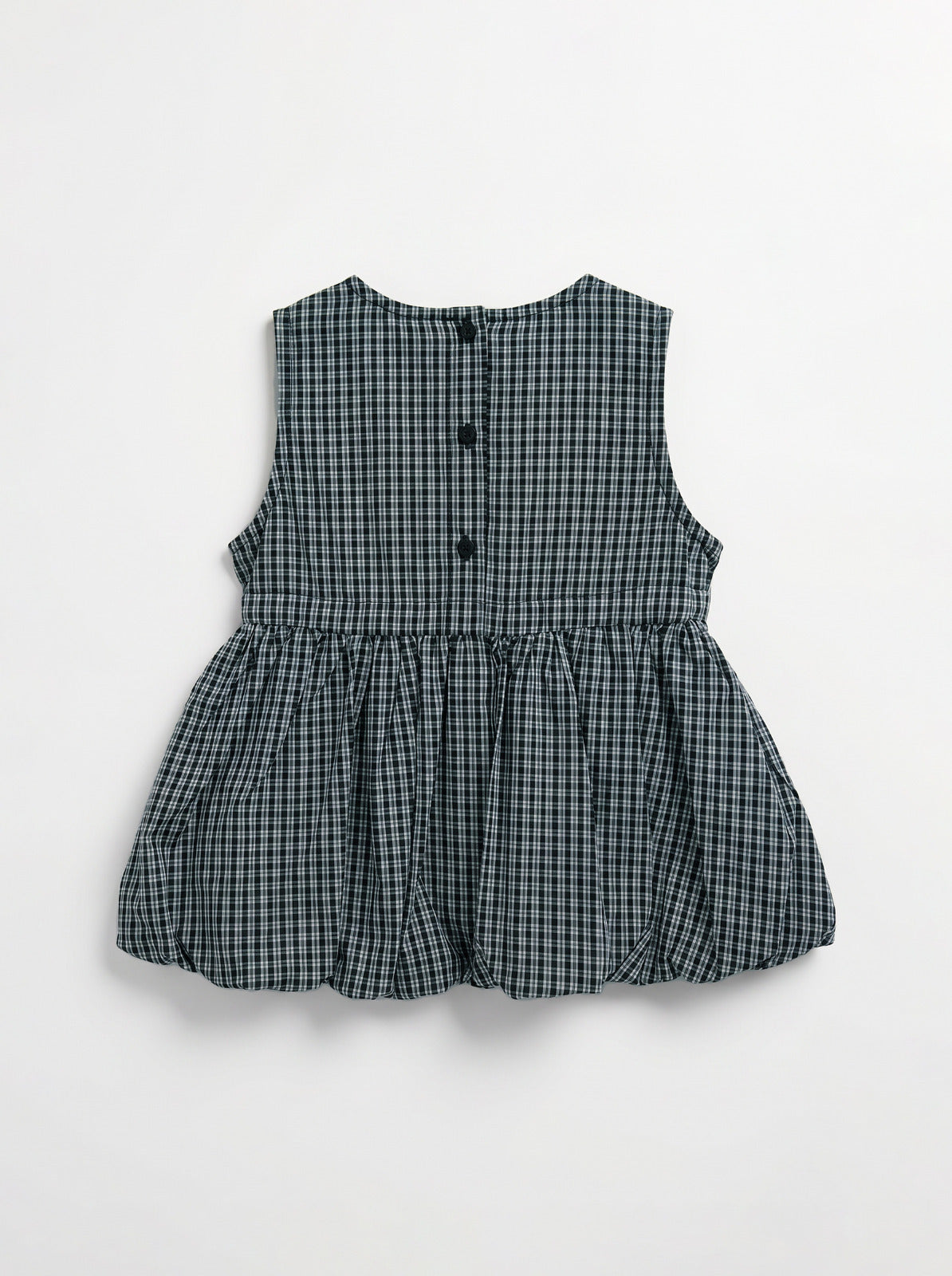 Girls Dark Green Plaid Sleeveless Bubble-Hem Top