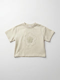 Boys Beige Flower Applique Crew-Neck Tee