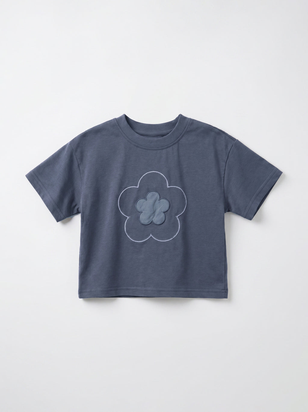 Boys Gray Flower Applique Crew-Neck Tee