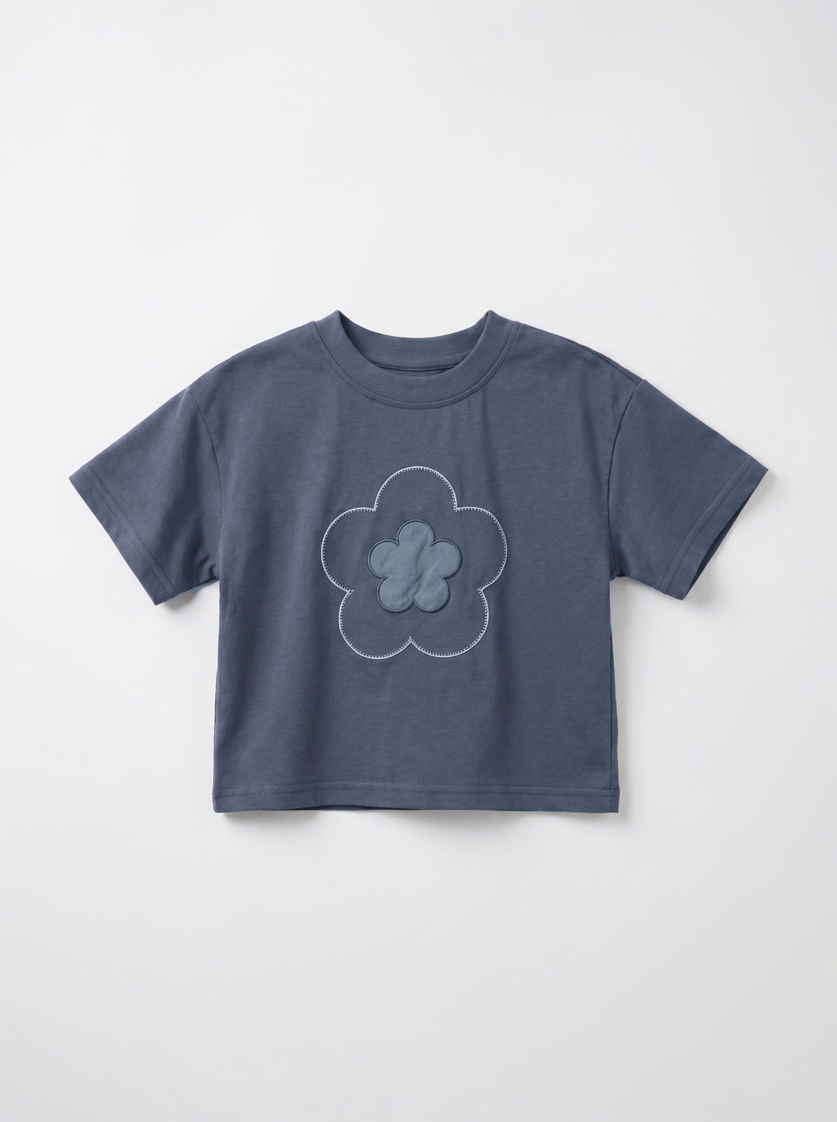 Boys Gray Flower Applique Crew-Neck Tee