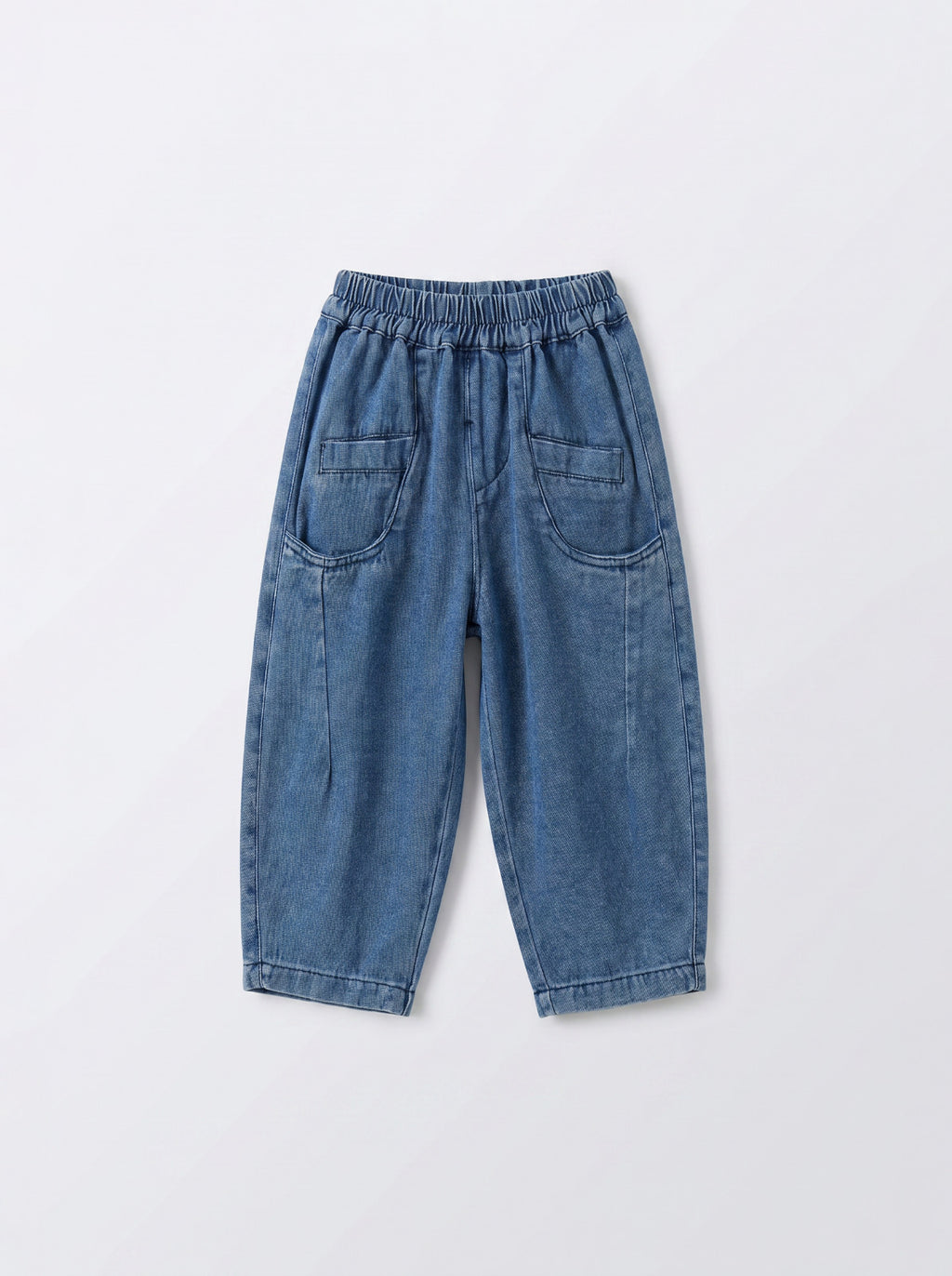 Boys Blue Denim Barrel-Leg Pull-On Jeans