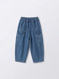 Boys Blue Denim Barrel-Leg Pull-On Jeans