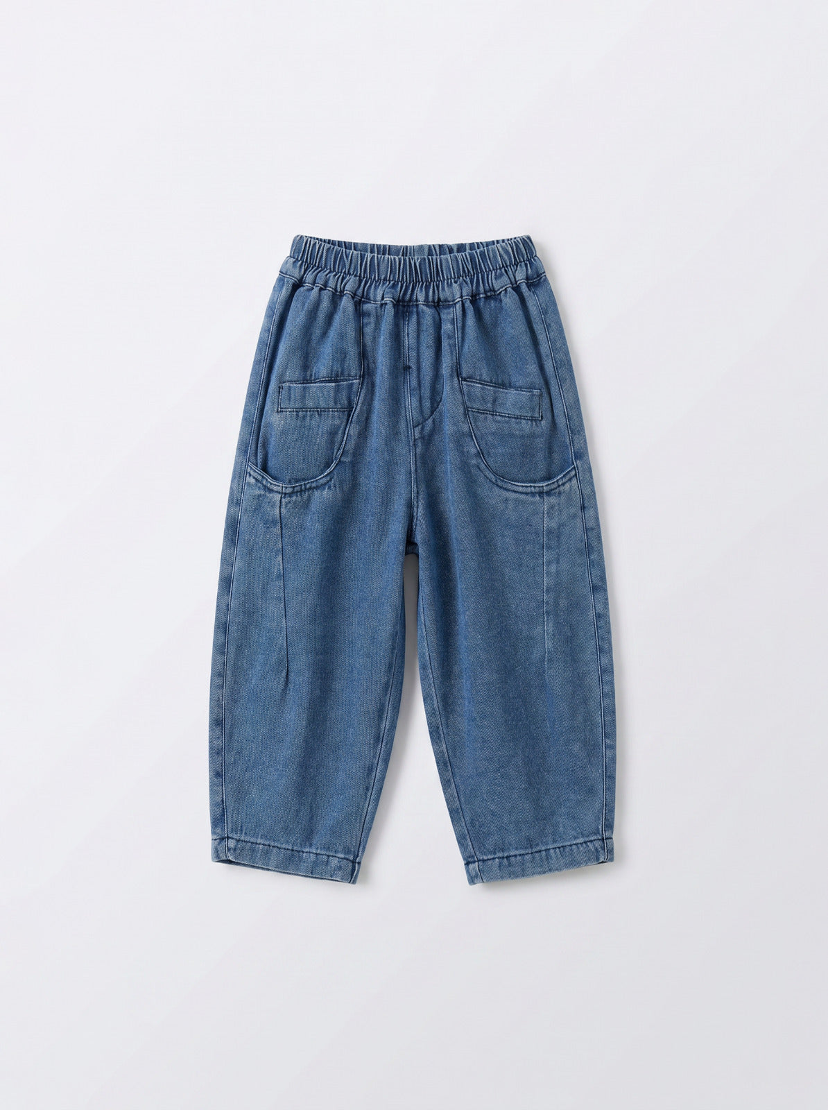 Boys Blue Denim Barrel-Leg Pull-On Jeans