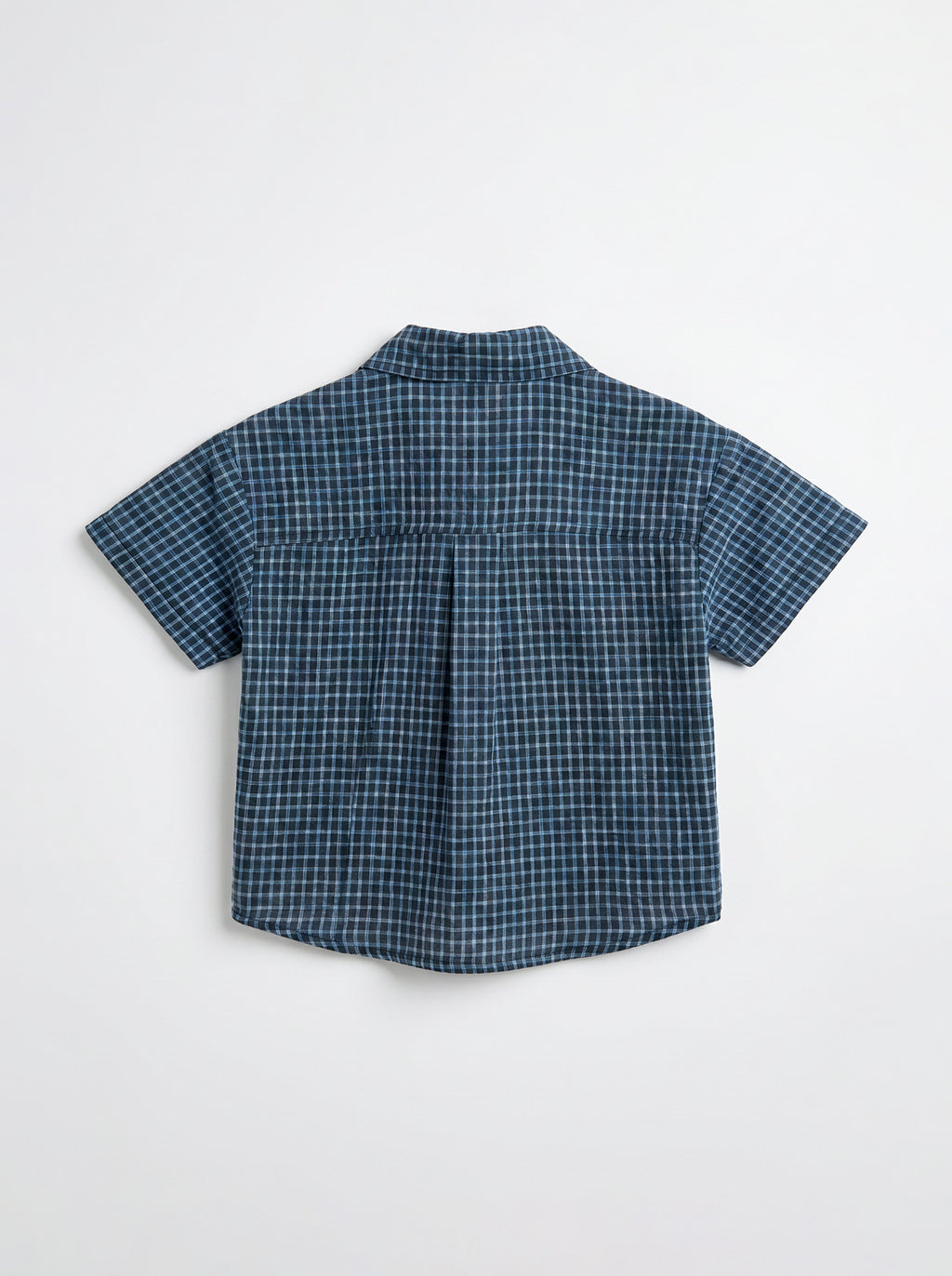Boys Navy Plaid Short-Sleeve Button-Up Shirt