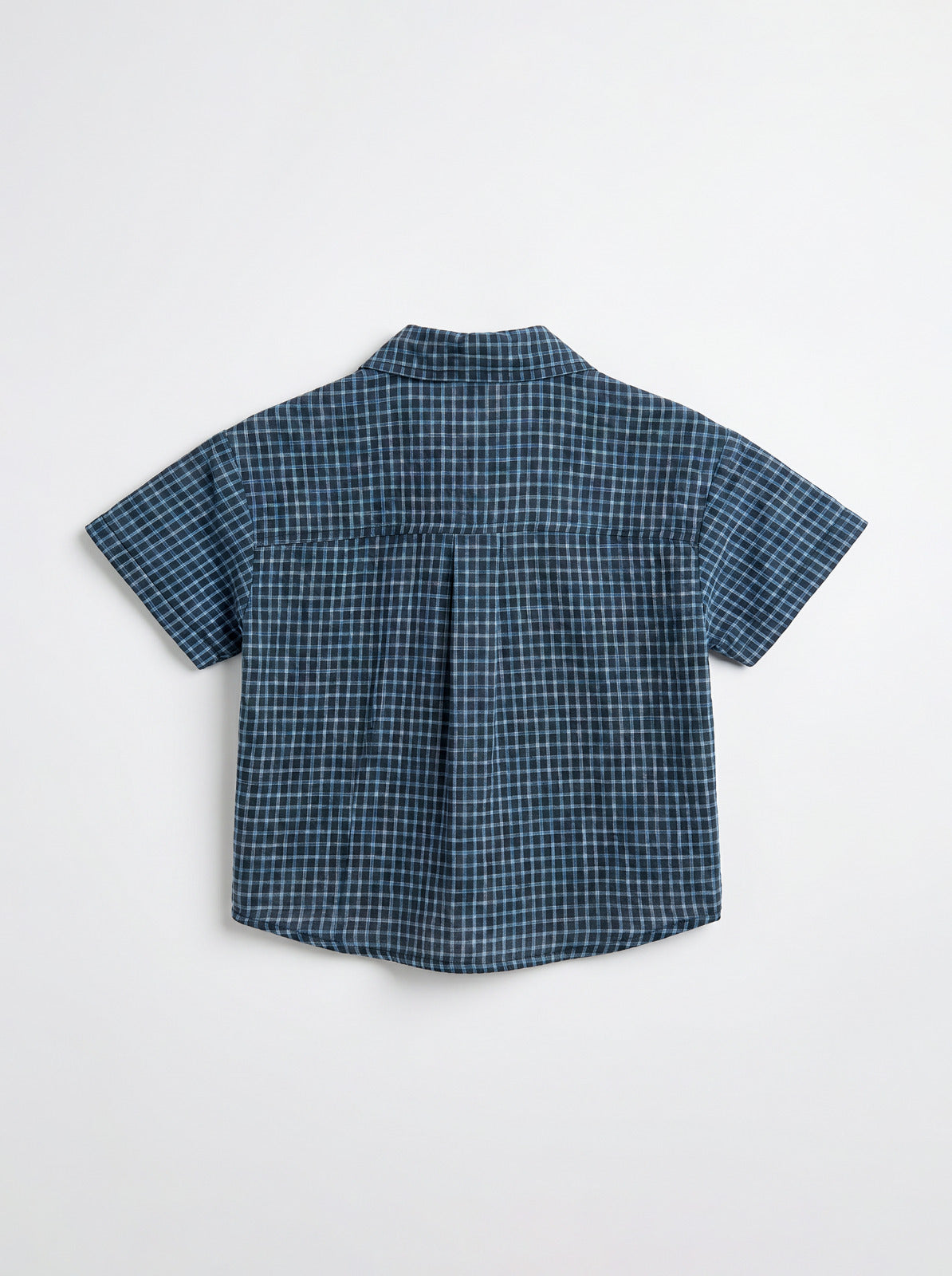 Boys Navy Plaid Short-Sleeve Button-Up Shirt