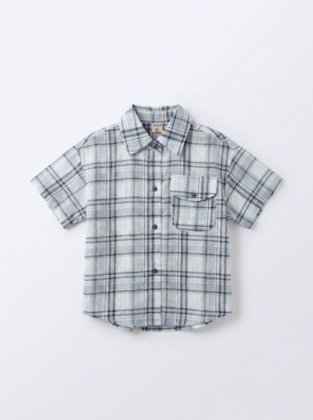 Boys Gray Plaid Short-Sleeve Button-Up Shirt