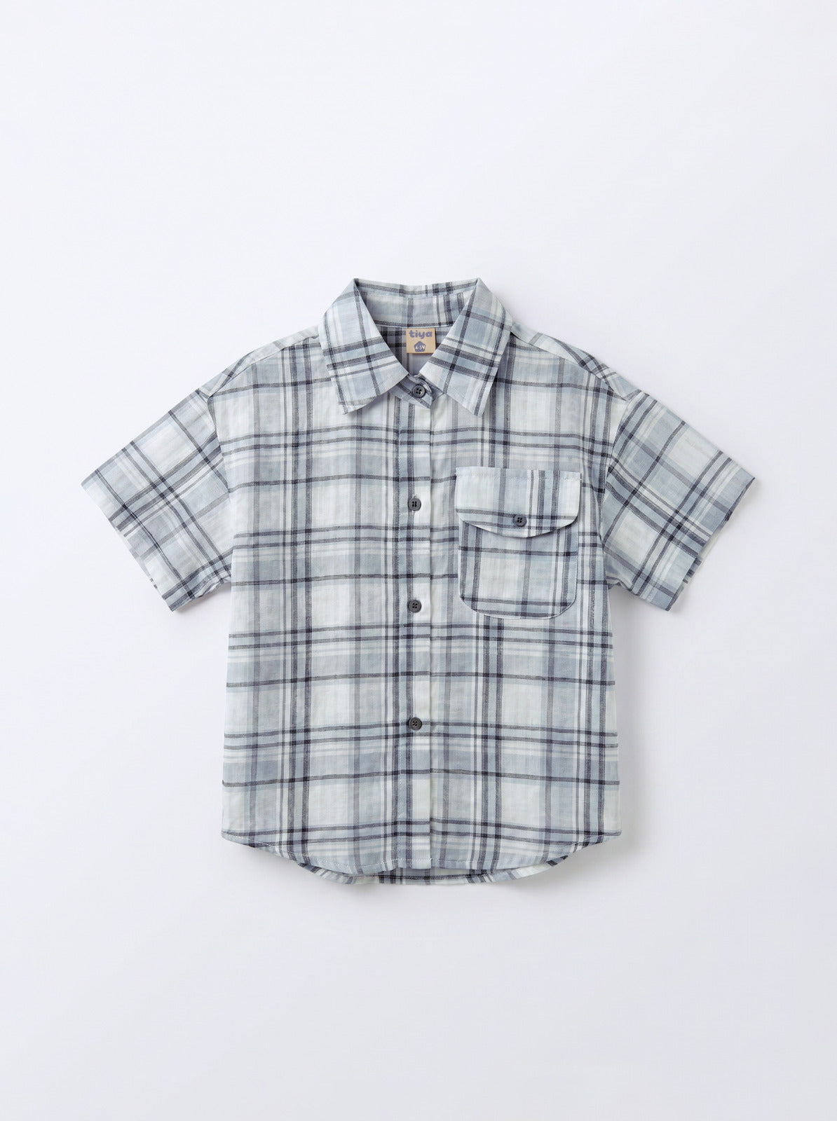Boys Gray Plaid Short-Sleeve Button-Up Shirt