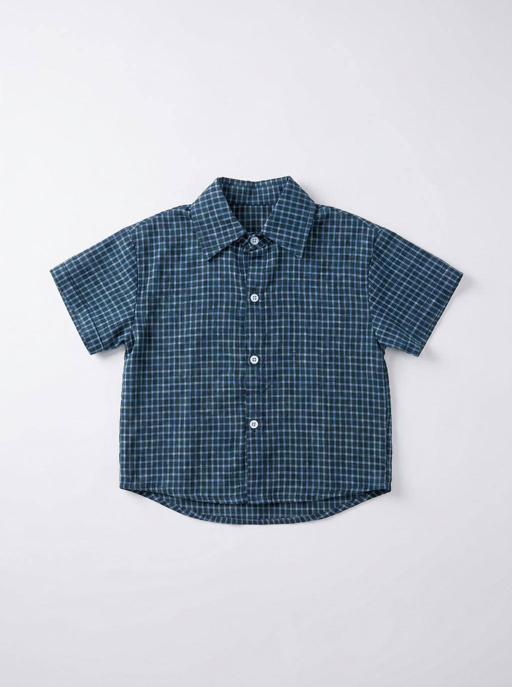 Boys Navy Plaid Short-Sleeve Button-Up Shirt
