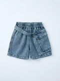 Boys Blue Washed Denim Cargo Shorts with Belt Detail
