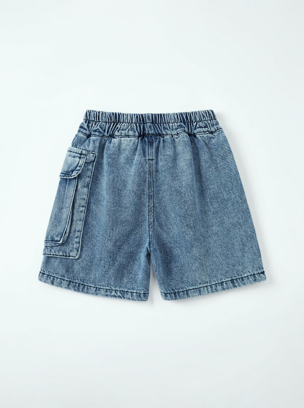 Boys Blue Washed Denim Cargo Shorts with Belt Detail