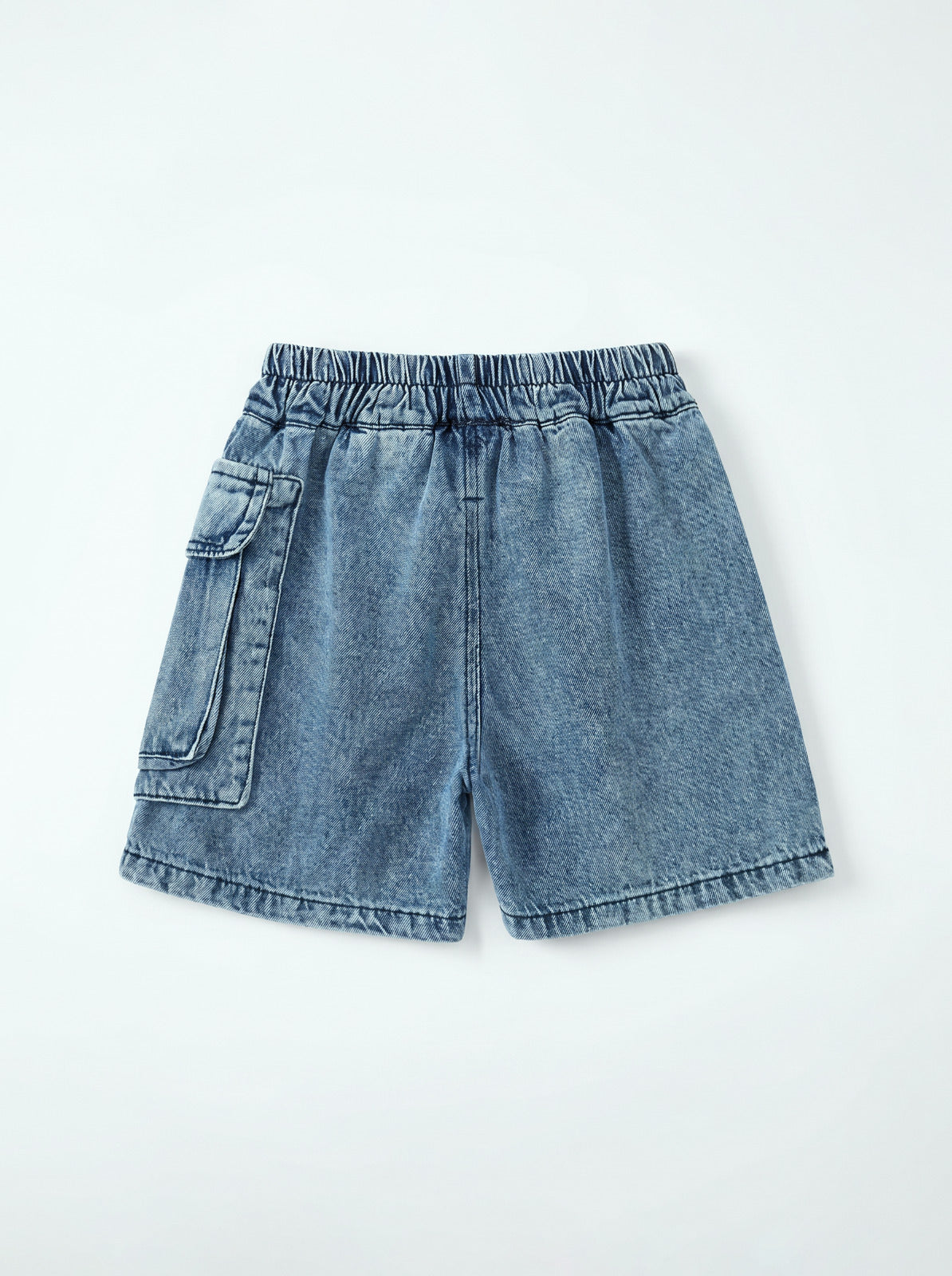 Boys Blue Washed Denim Cargo Shorts with Belt Detail