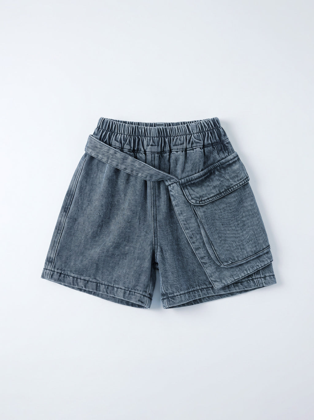 Boys Black Washed Denim Cargo Shorts with Belt Detail