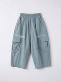 Kids Blue Parachute Cargo Wide-Leg Pants