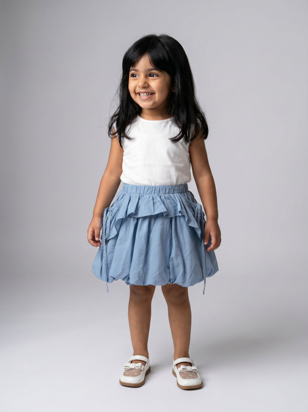 Girls Blue Casual Elastic-Waist Pull-On Skirt