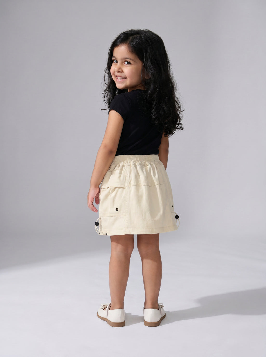 Girls Beige Flowy Elastic-Waist Pull-On Skirt