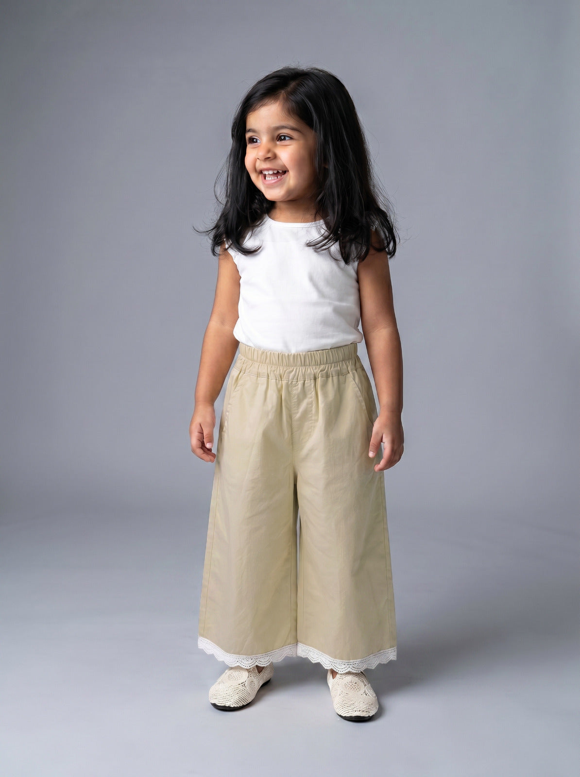 Girls Yellow Relaxed-Fit Elastic-Waist Trousers