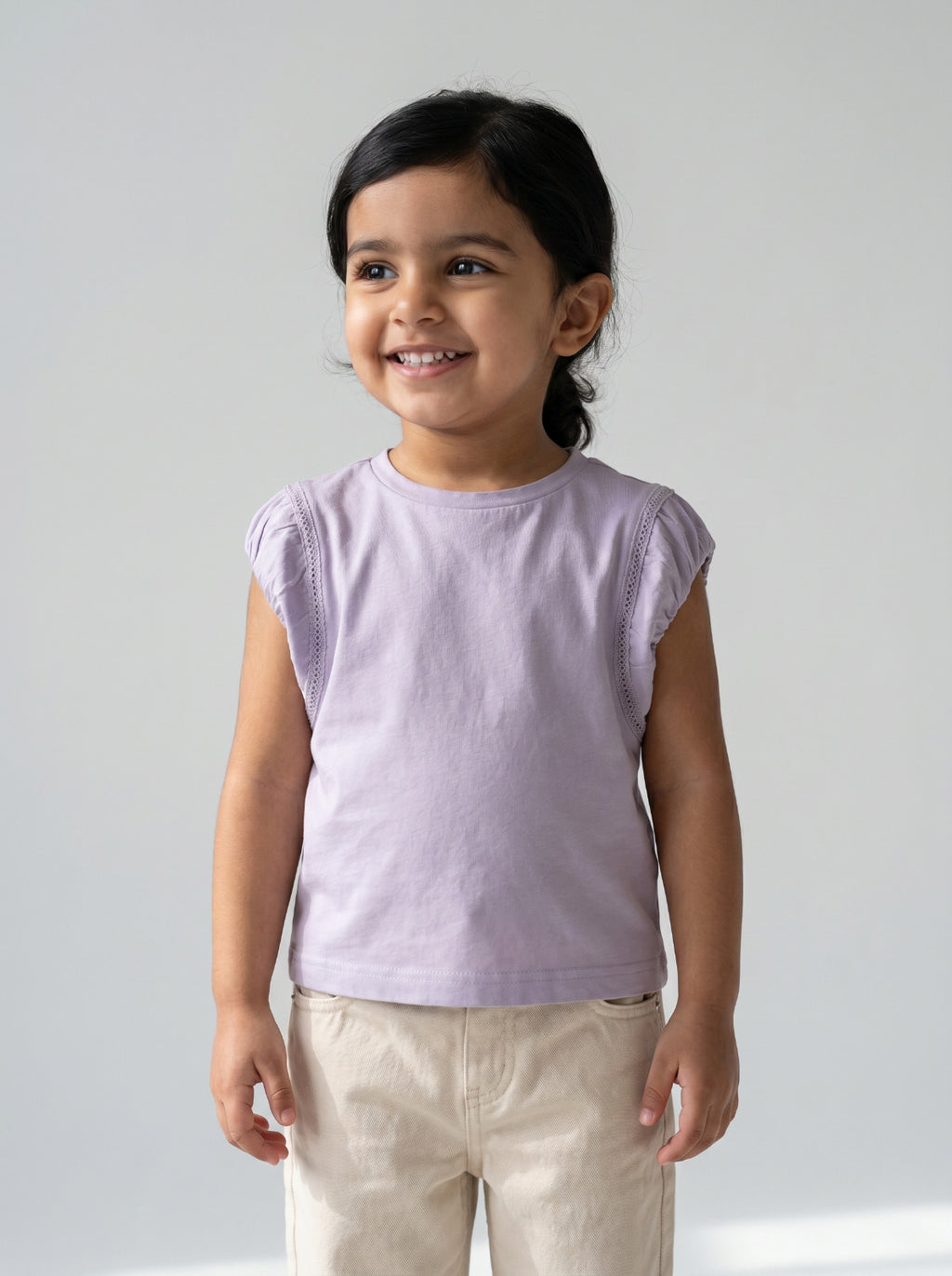 Girls Purple Soft Crew-Neck Cotton T-Shirt