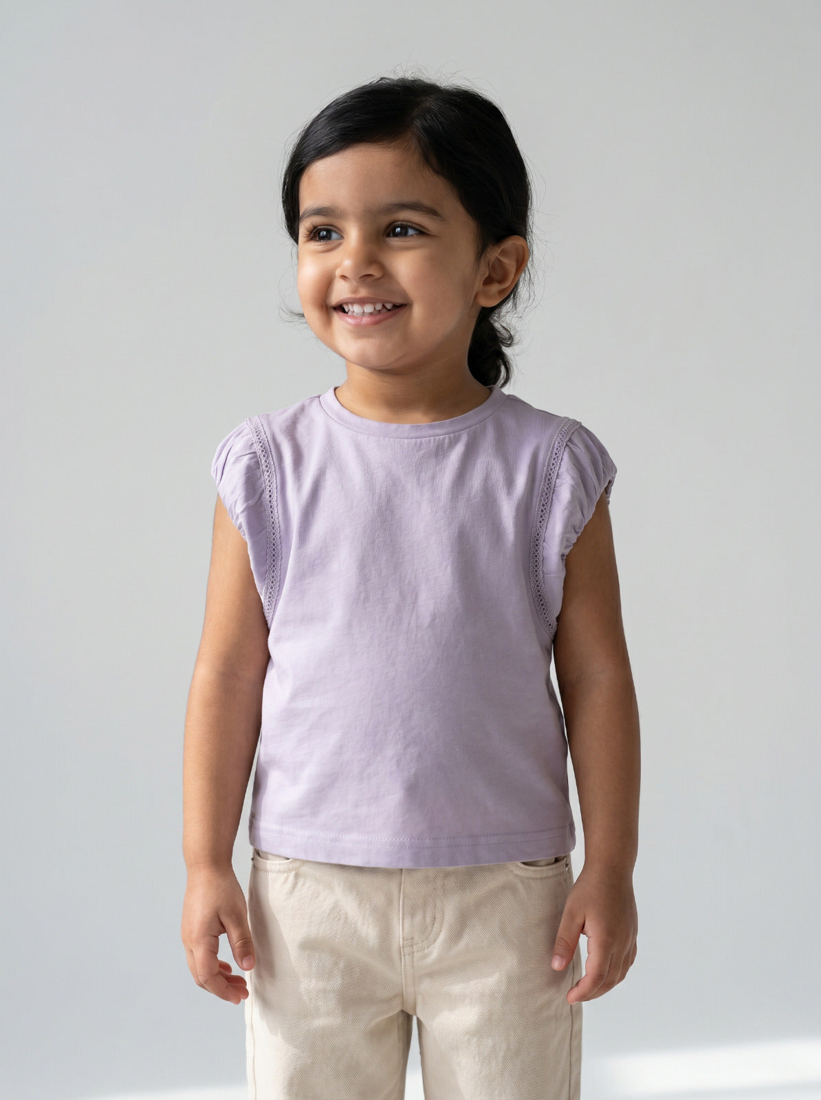 Girls Purple Soft Crew-Neck Cotton T-Shirt