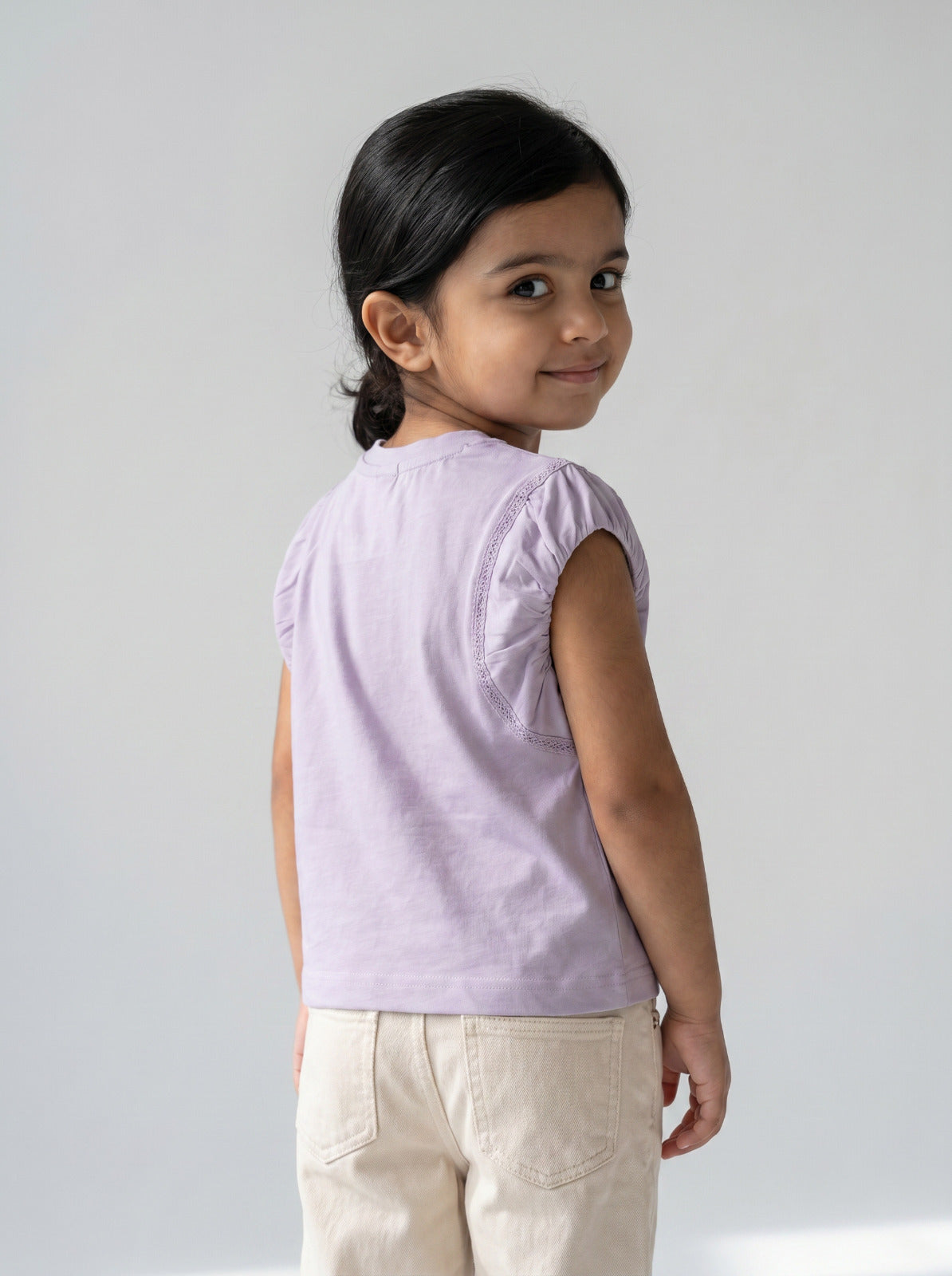 Girls Purple Soft Crew-Neck Cotton T-Shirt
