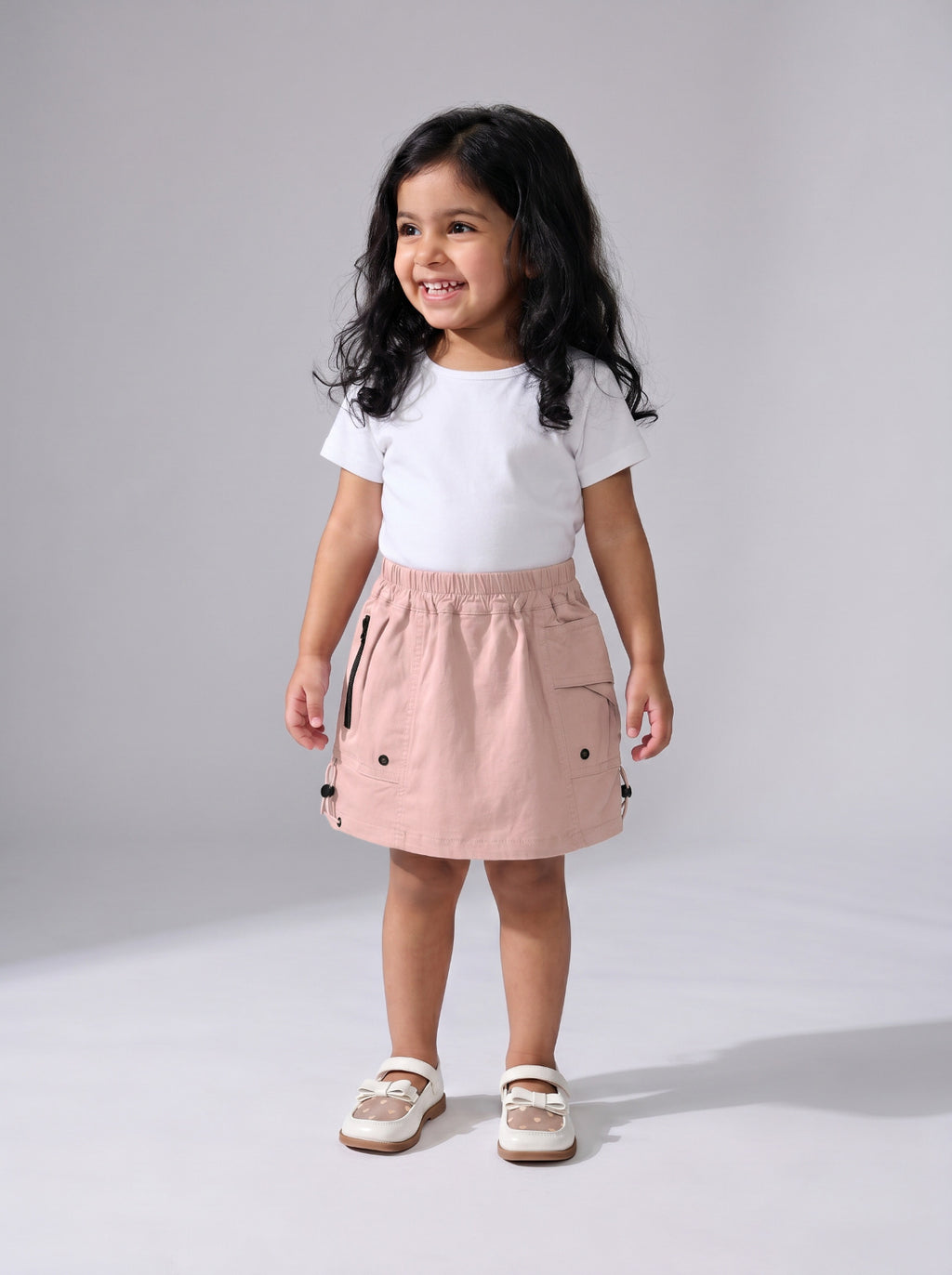Girls Pink Flowy Elastic-Waist Pull-On Skirt