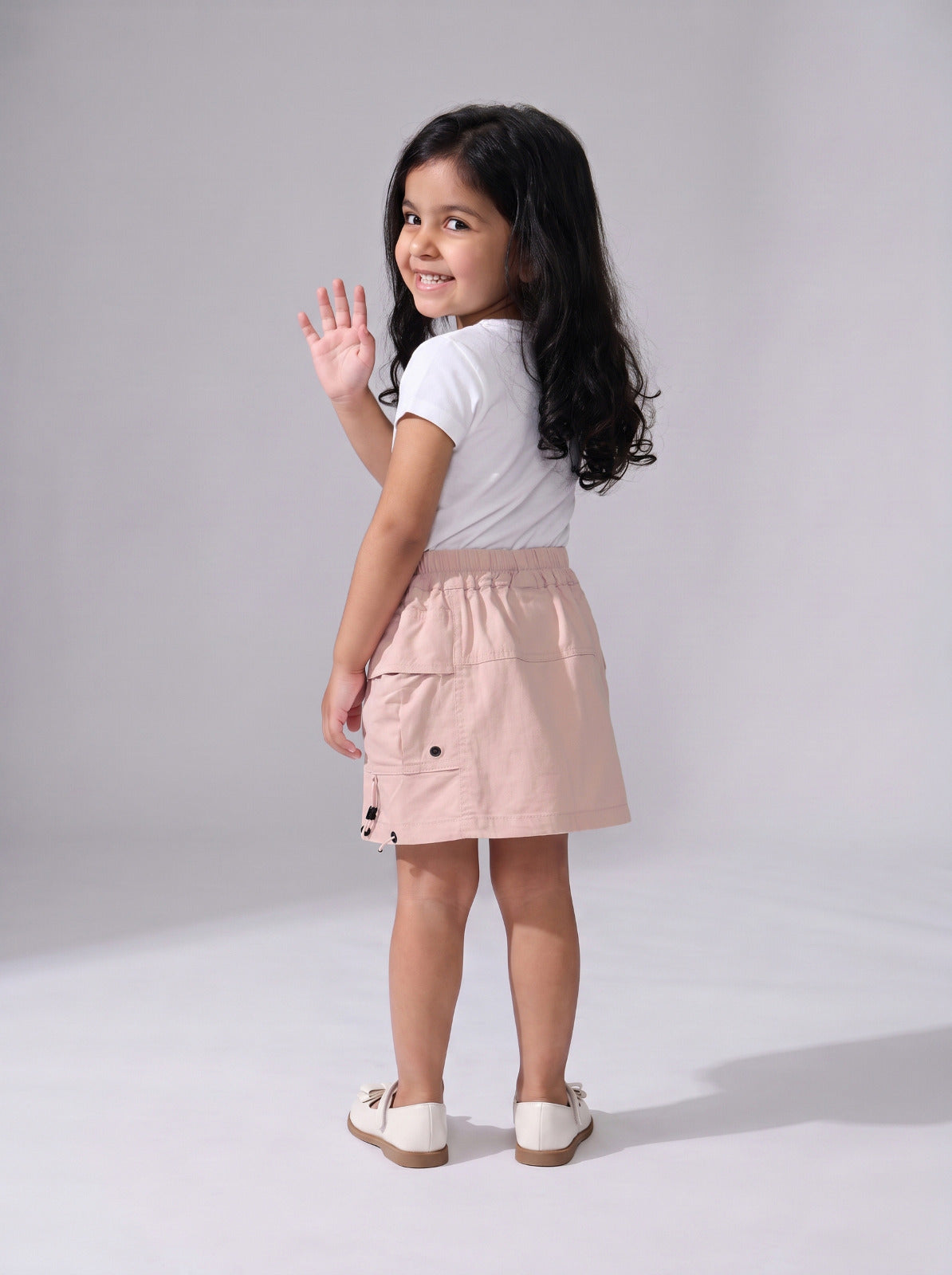 Girls Pink Flowy Elastic-Waist Pull-On Skirt