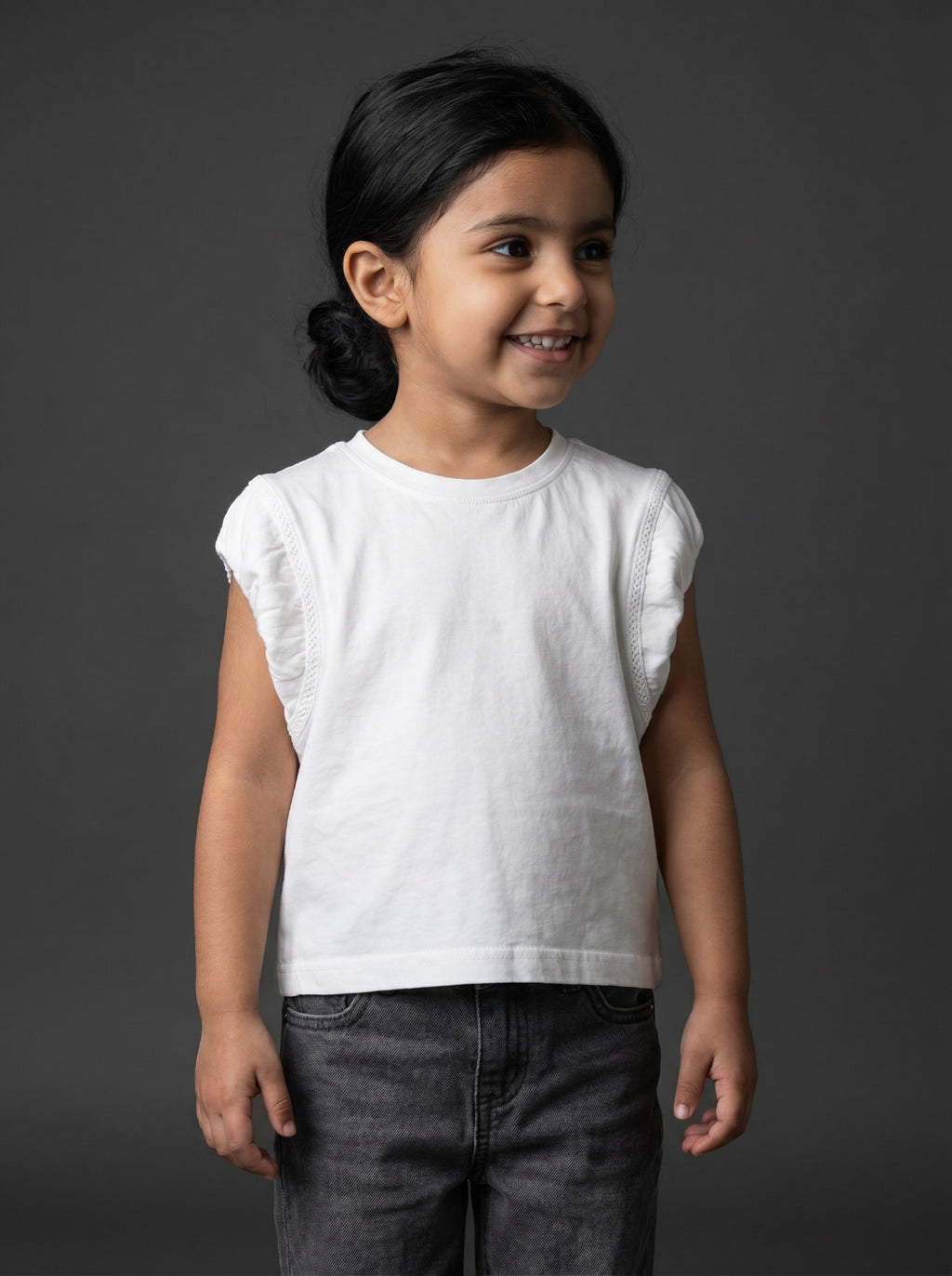 Girls White Soft Crew-Neck Cotton T-Shirt