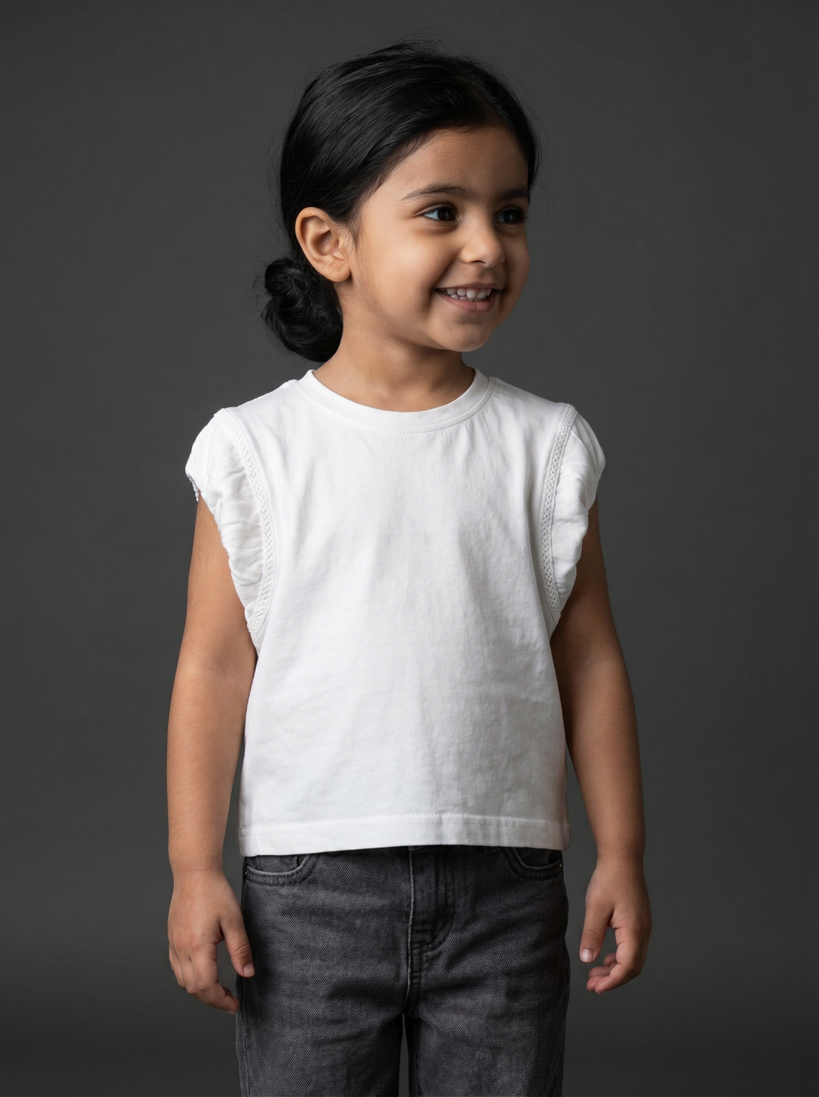 Girls White Soft Crew-Neck Cotton T-Shirt