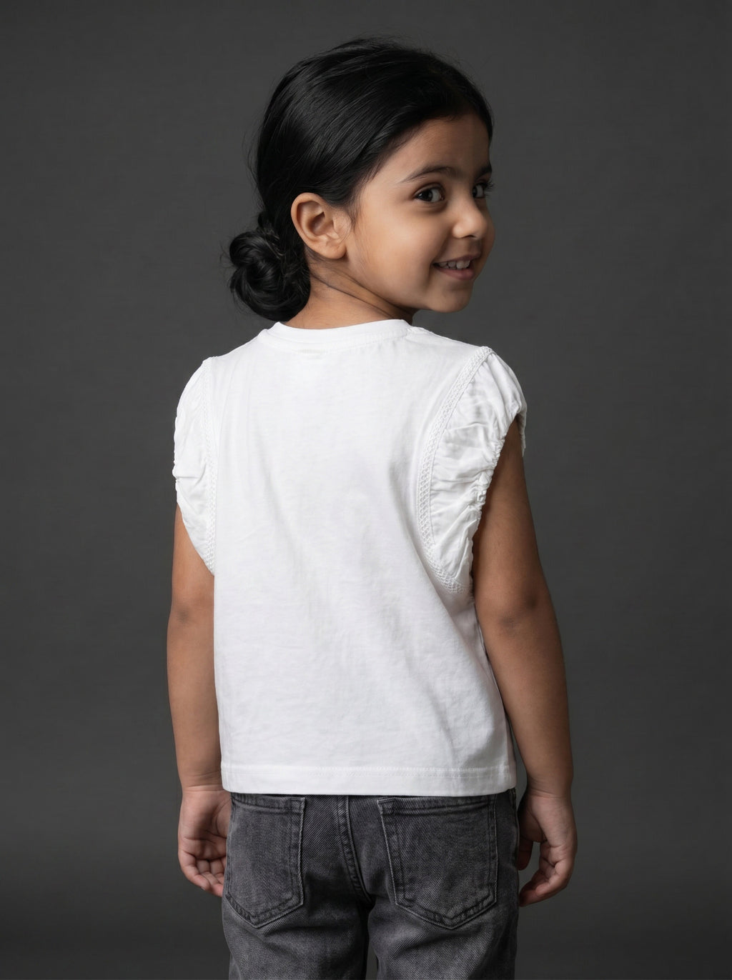 Girls White Soft Crew-Neck Cotton T-Shirt