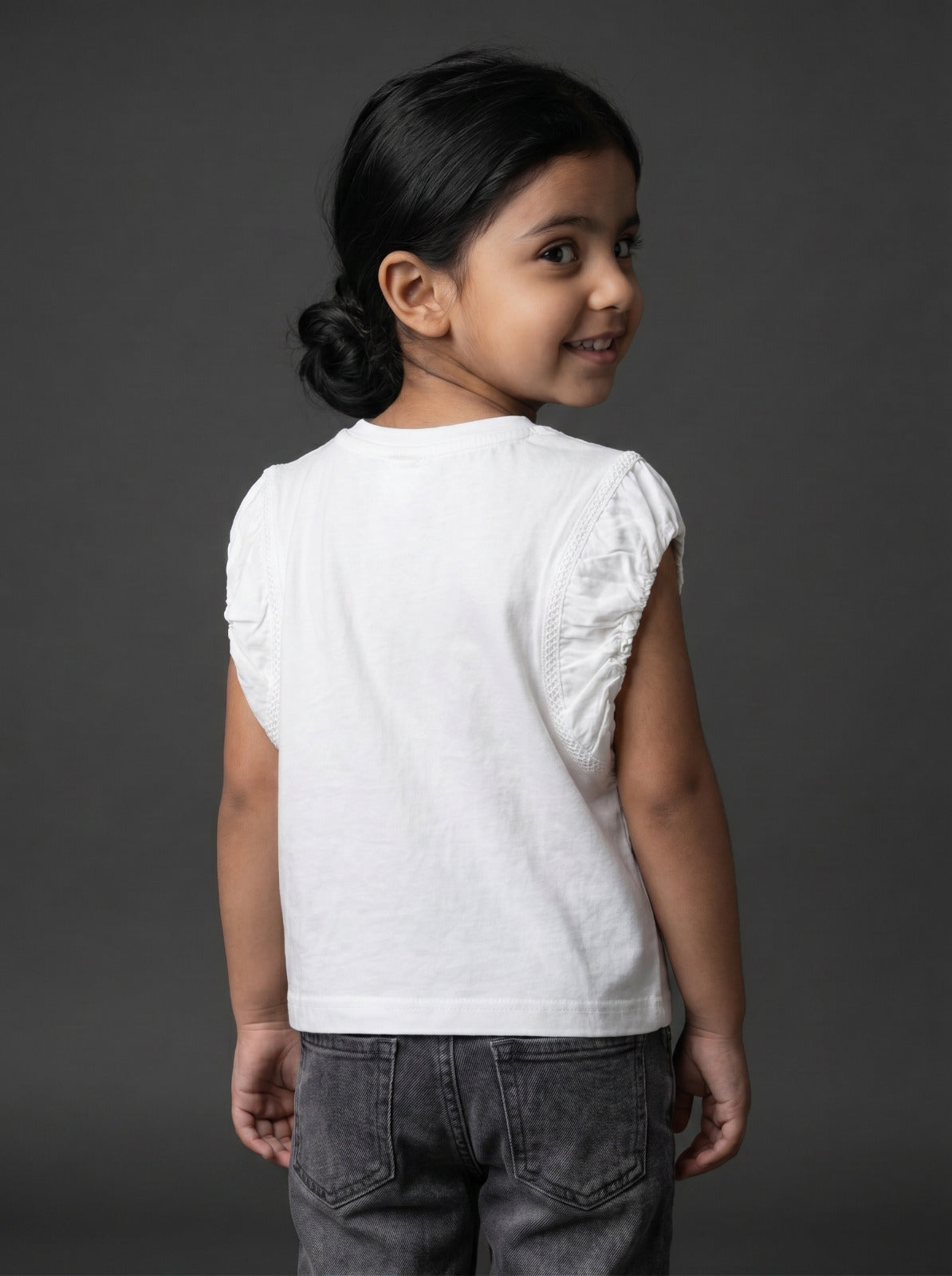 Girls White Soft Crew-Neck Cotton T-Shirt