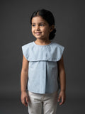 Girls Blue Casual Short-Sleeve Relaxed Top